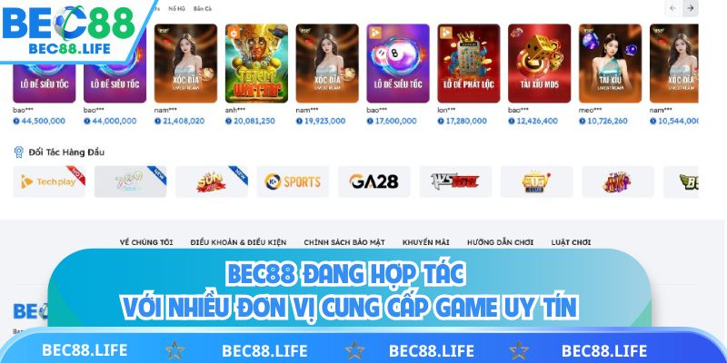 BEC88 đang hợp tác với nhiều đơn vị cung cấp game uy tín